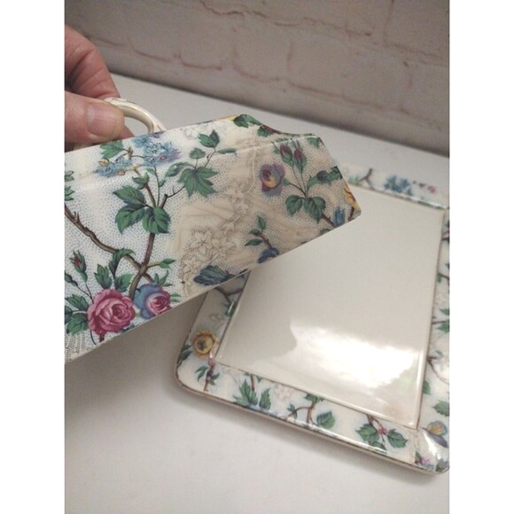 Royal Tudor Ware Barker Bros England Covered Butter Dish Bluebirds & Flowers - Picture 8 of 12